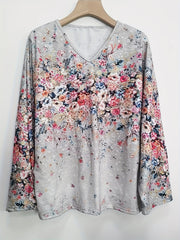 Floral Print Long Sleeve VNeck Sweatshirt Casual Fall Winter Women's Clothing