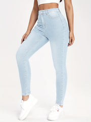 High Waist Skinny Jeans Slim Fit High Rise Slash Pockets Slight Stretch