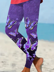 Glitter Butterfly Print High Rise Leggings