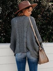 Open Front Cable Knit Cardigan with Pockets