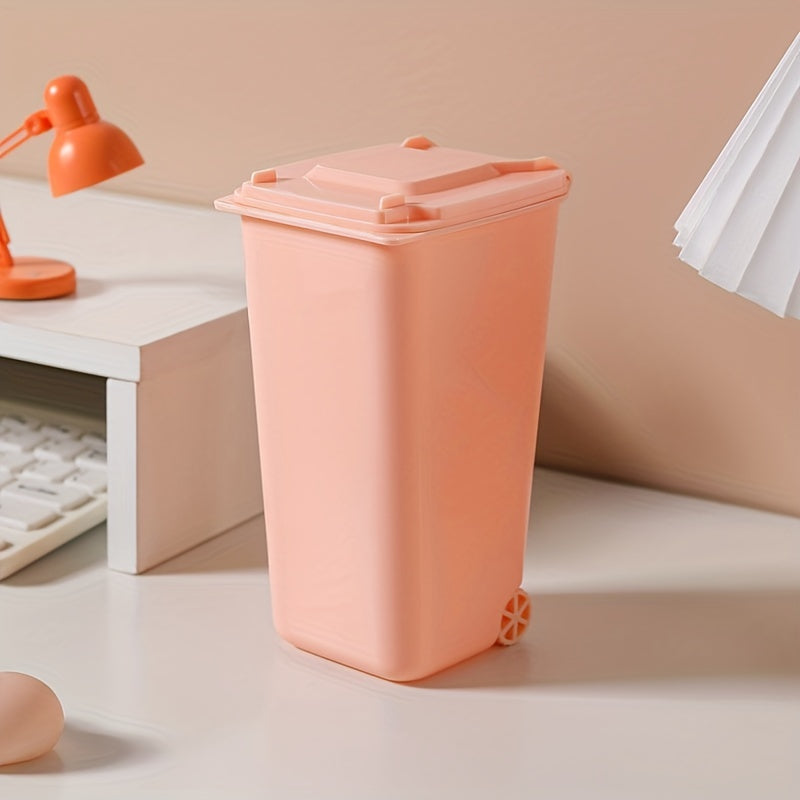 Desktop Trash Can Pen Holder with Cartoon Stickers - Creative Desk Wastebasket