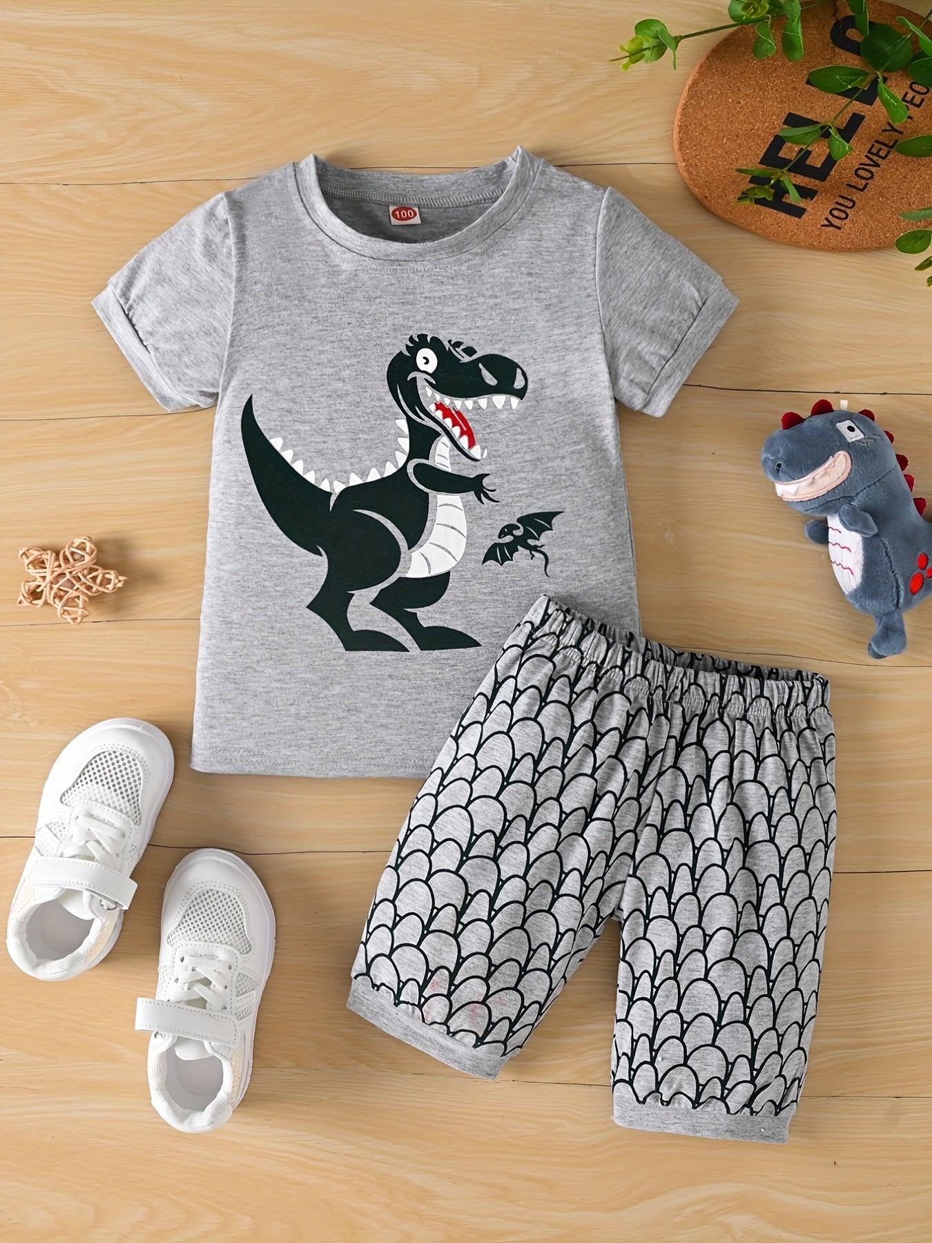 Boys Dinosaur Print T-shirt & Shorts Set