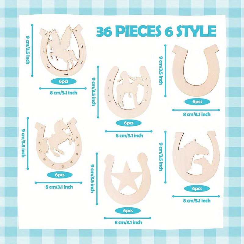 36pcs Horseshoes Wooden Cutouts Variety Pack Kids DIY Crafts & Home Decoration
