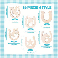 36pcs Horseshoes Wooden Cutouts Variety Pack Kids DIY Crafts & Home Decoration