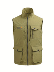 Cargo Vest Men's Zip Up Stand Collar Outwear