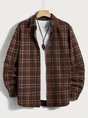 Men's Casual Plaid Shirt Outdoor Long Sleeve Lapel Stylish Comfort