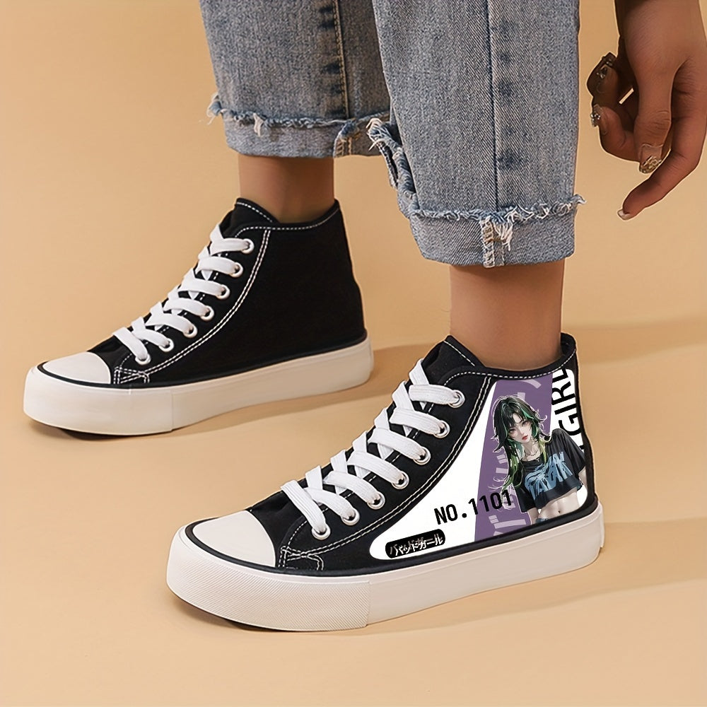 Anime Girl Pattern Canvas Sneakers Lightweight High Top Breathable Shoes