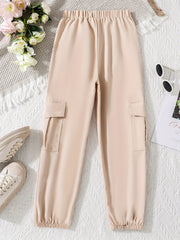 Girl's Drawstring Waist Cargo Jogging Pants