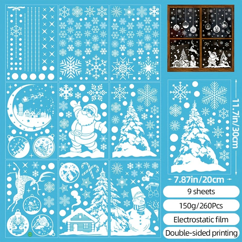 9pcs Christmas Window Snowflake Clings Stickers - Glass Win