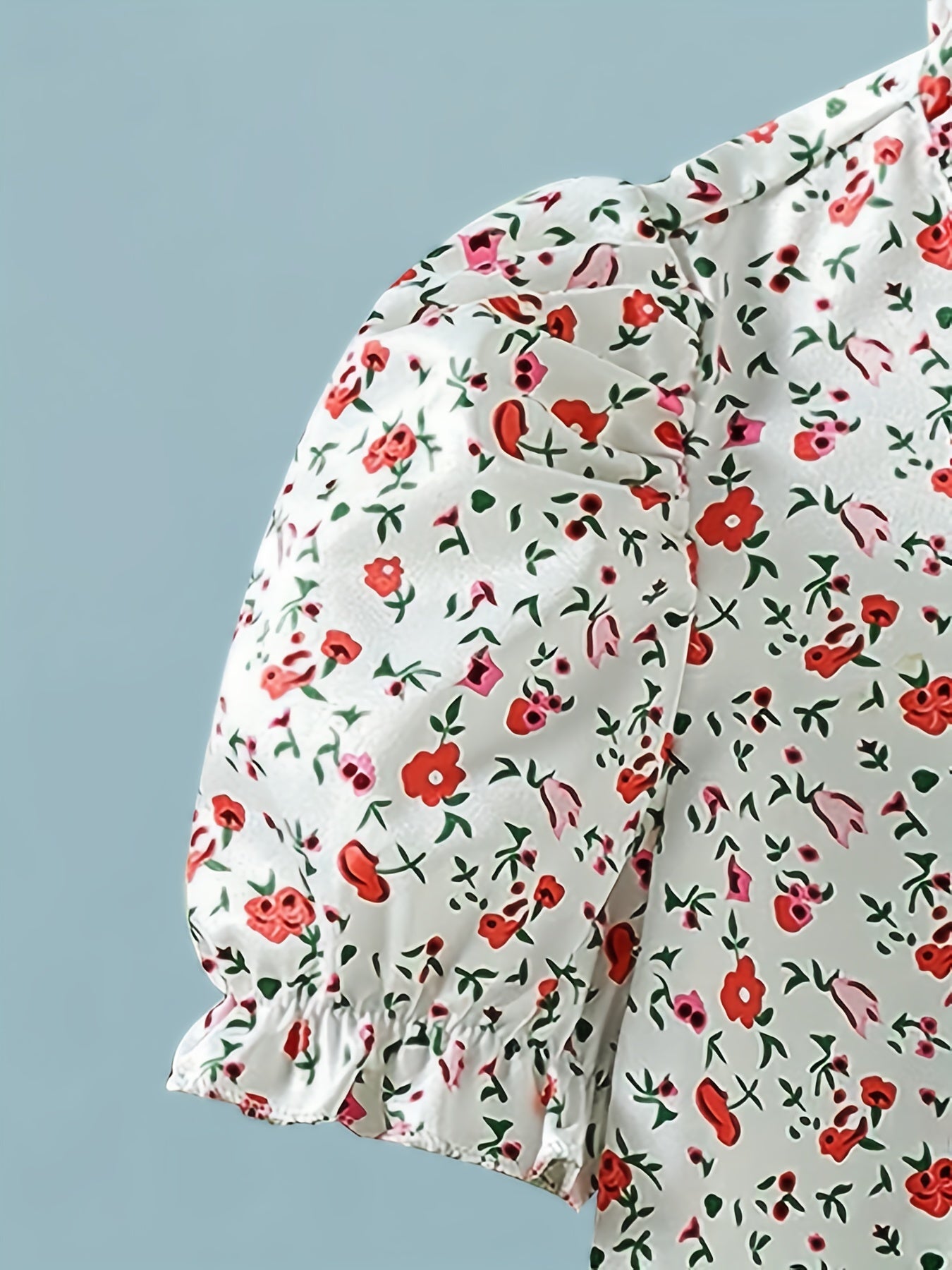Girl's Floral Short Sleeve Shirt with Bow and Keyhole Back