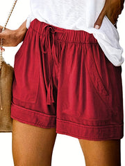 Boho Drawstring Pocket Shorts High Waist Casual Shorts