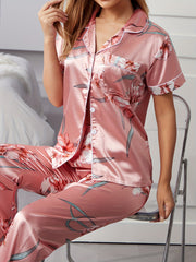 Floral Pajama Set Short Sleeve Top & Pants