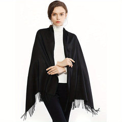 Monochrome Fringed Shawl Wrap Y2K Retro Cashmere Scarf
