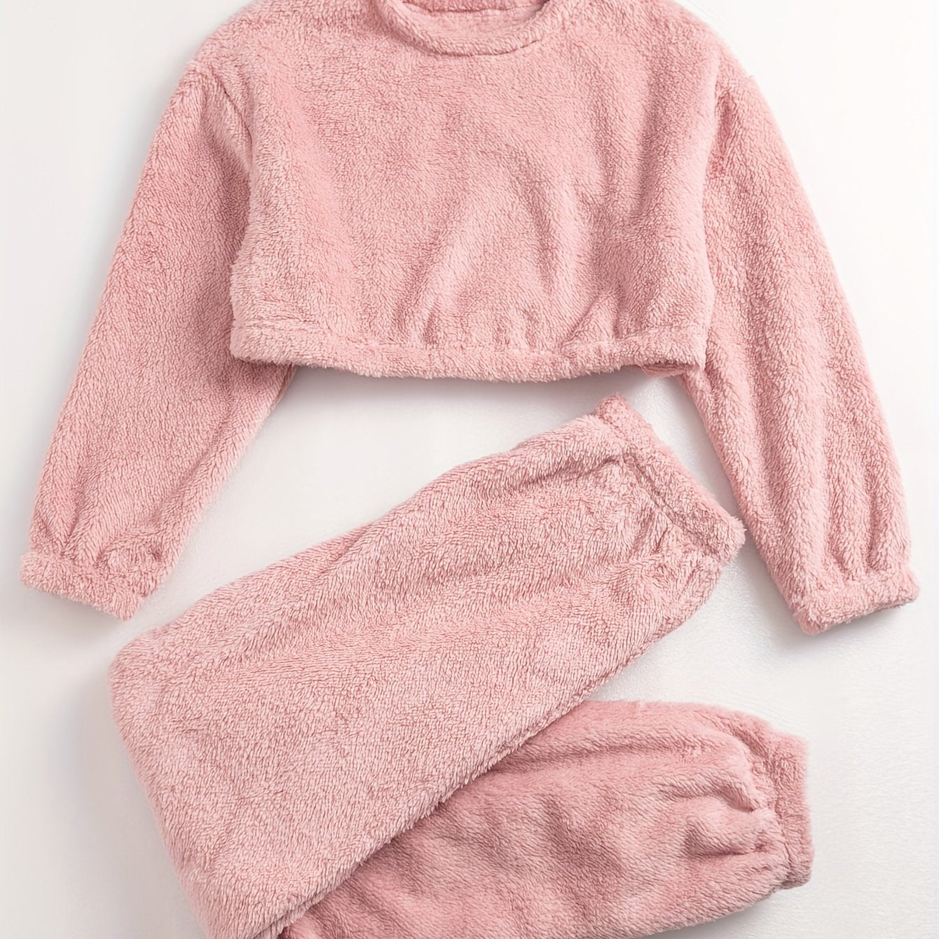 Cozy Fuzzy Pajama Set Long Sleeve Crew Neck Top & Pants