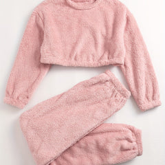 Cozy Fuzzy Pajama Set Long Sleeve Crew Neck Top & Pants