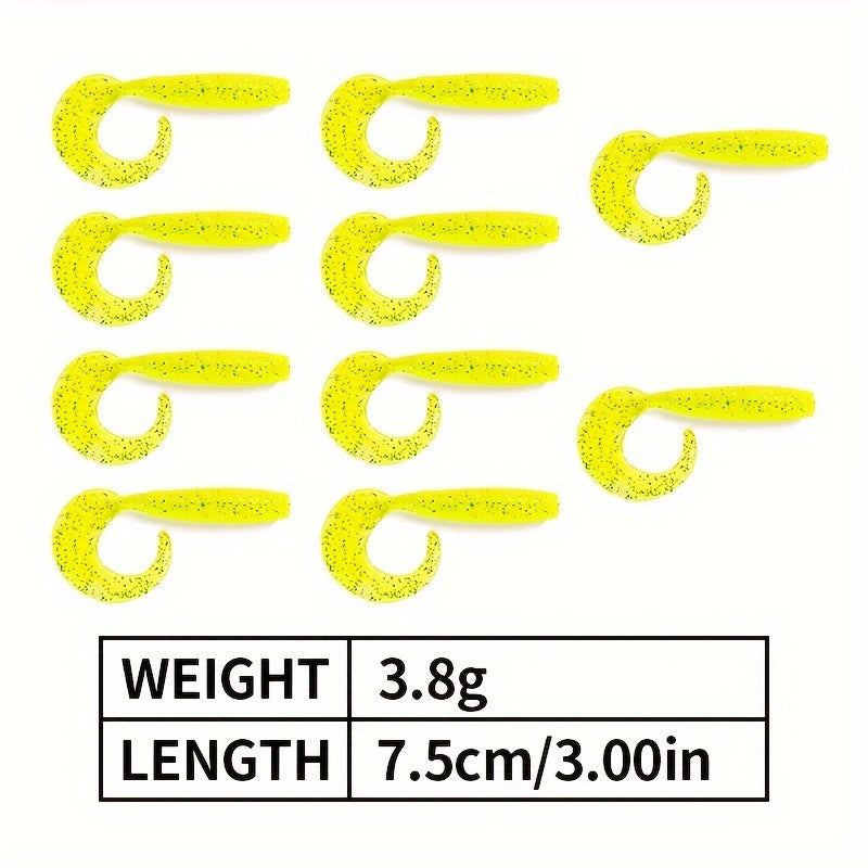 100pcs Bionic Soft Fishing Bait Trout Bass Paddle Tail Twister Tail Soft