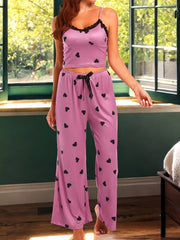 Heart Print Pajama Set Cami Top & Pants