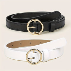 2pcs Round Pin Buckle Belt & PU Belt for Women
