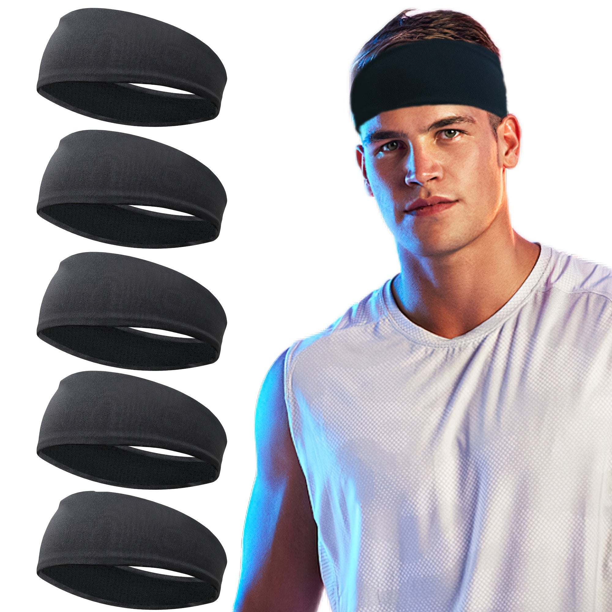 5pcs Men's Sports Headbands Breathable Mesh Reusable Washable Sweat Bands
