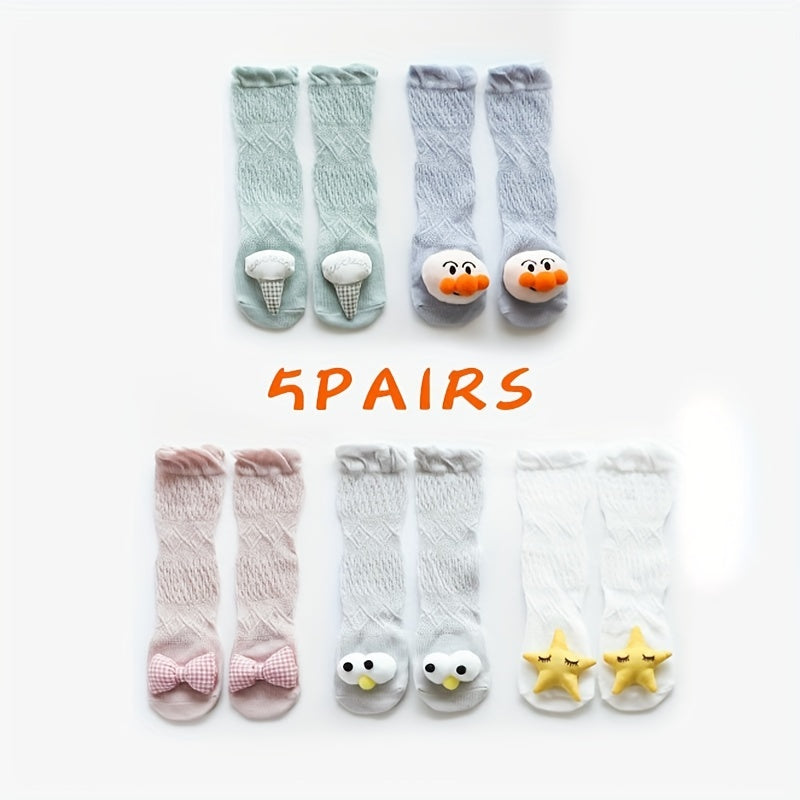 5 Pairs Kids Mesh Knee High Socks Cartoon Doll Stockings Anti-mosquit Stockings