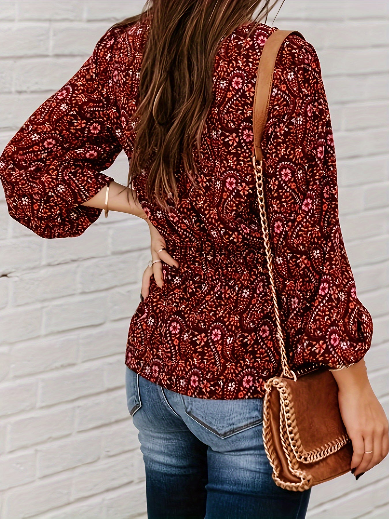 Women's Plus Boho Blouse Paisley Floral Print V Neck