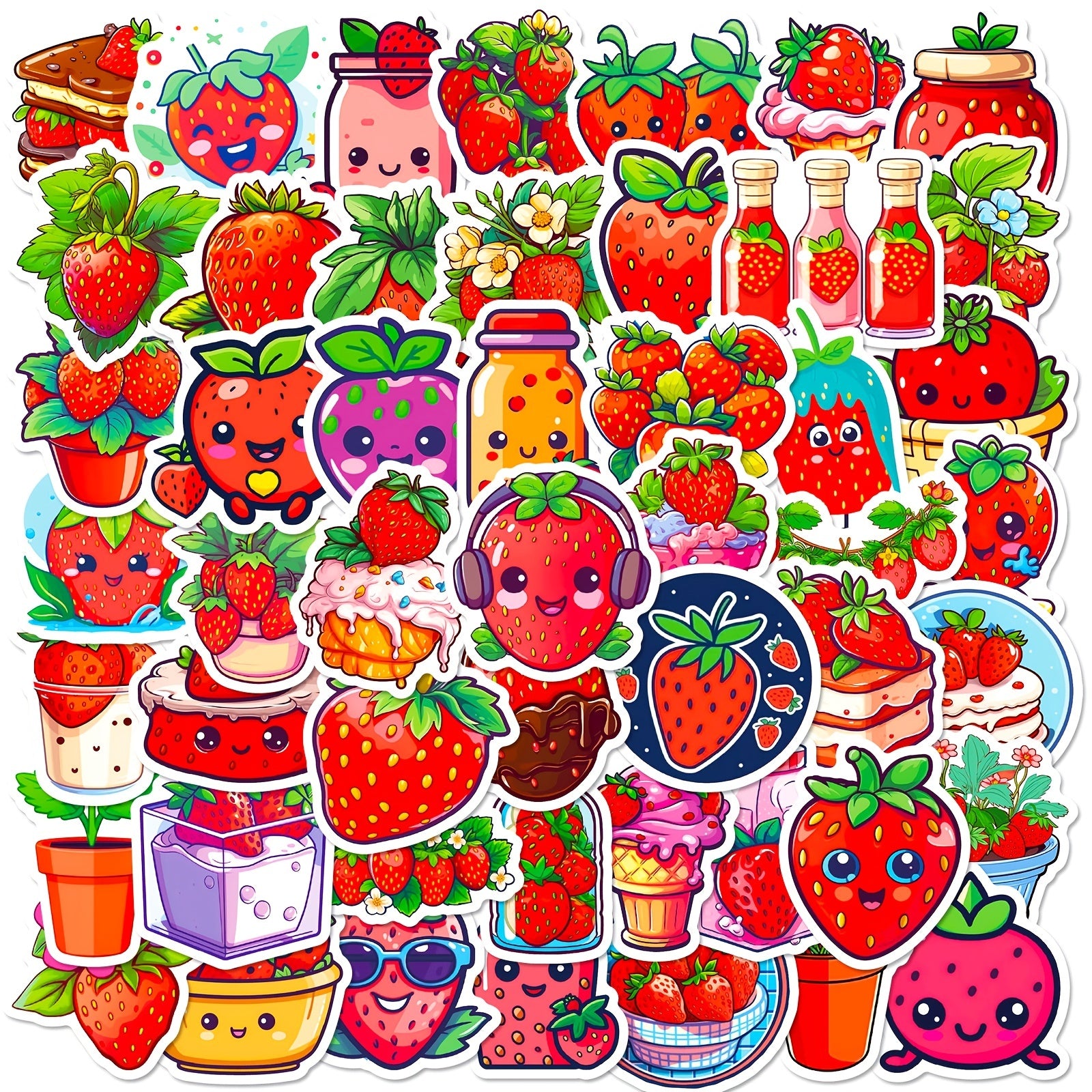 50pcs Strawberry Series Graffiti Stickers for Laptop Cup Motorcycle