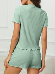 Women's Lounge Set Crew Neck Top & Elastic Waist Shorts