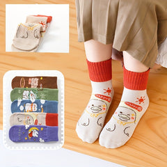 5pairs Baby Cartoon Animal Pattern Socks Kids Crew Socks For All Seasons