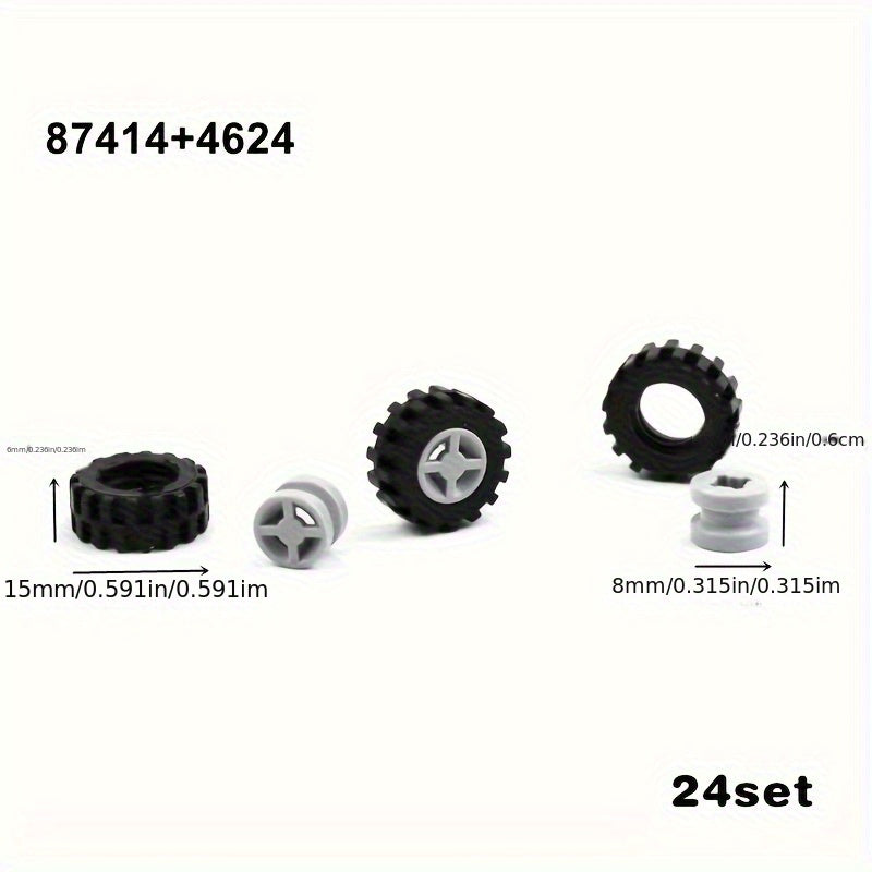 Small Grain Building Block Wheels Axle Tire 4-Piece Set
