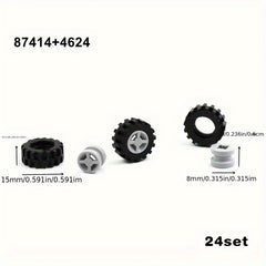 Small Grain Building Block Wheels Axle Tire 4-Piece Set