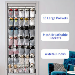 Over the Door Shoe Organizer with 35 Large Mesh Pockets