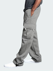 Men's Straight Leg Fleece Cargo Pants for Winter