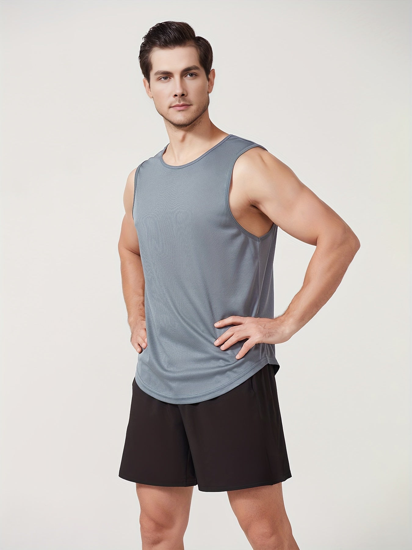 Men's Solid Tank Top Quick Dry Stretch Crew Neck Sleeveless Shirt