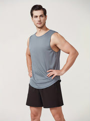 Men's Solid Tank Top Quick Dry Stretch Crew Neck Sleeveless Shirt