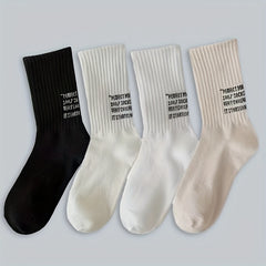 4 Pairs Letter Print Socks Breathable Mid Tube Women's Stockings