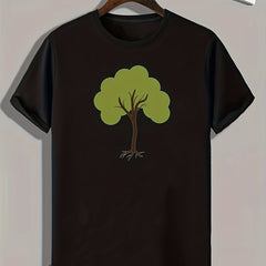 Tree Print Men's Comfy T shirt Active Stretch Breathable Tee Outdoor Summer