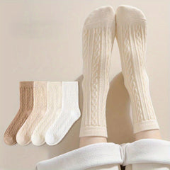 4 Pairs Twist Textured Mid Tube Socks Women's Stockings