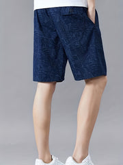 Men's Cotton Leaf Pattern Drawstring Shorts