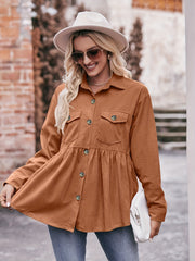 Ribbed Button Up Long Sleeve Blouse