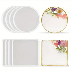 8pcs Resin Coaster Molds Set, Round & Square Silicone Molds, for Resin Casting