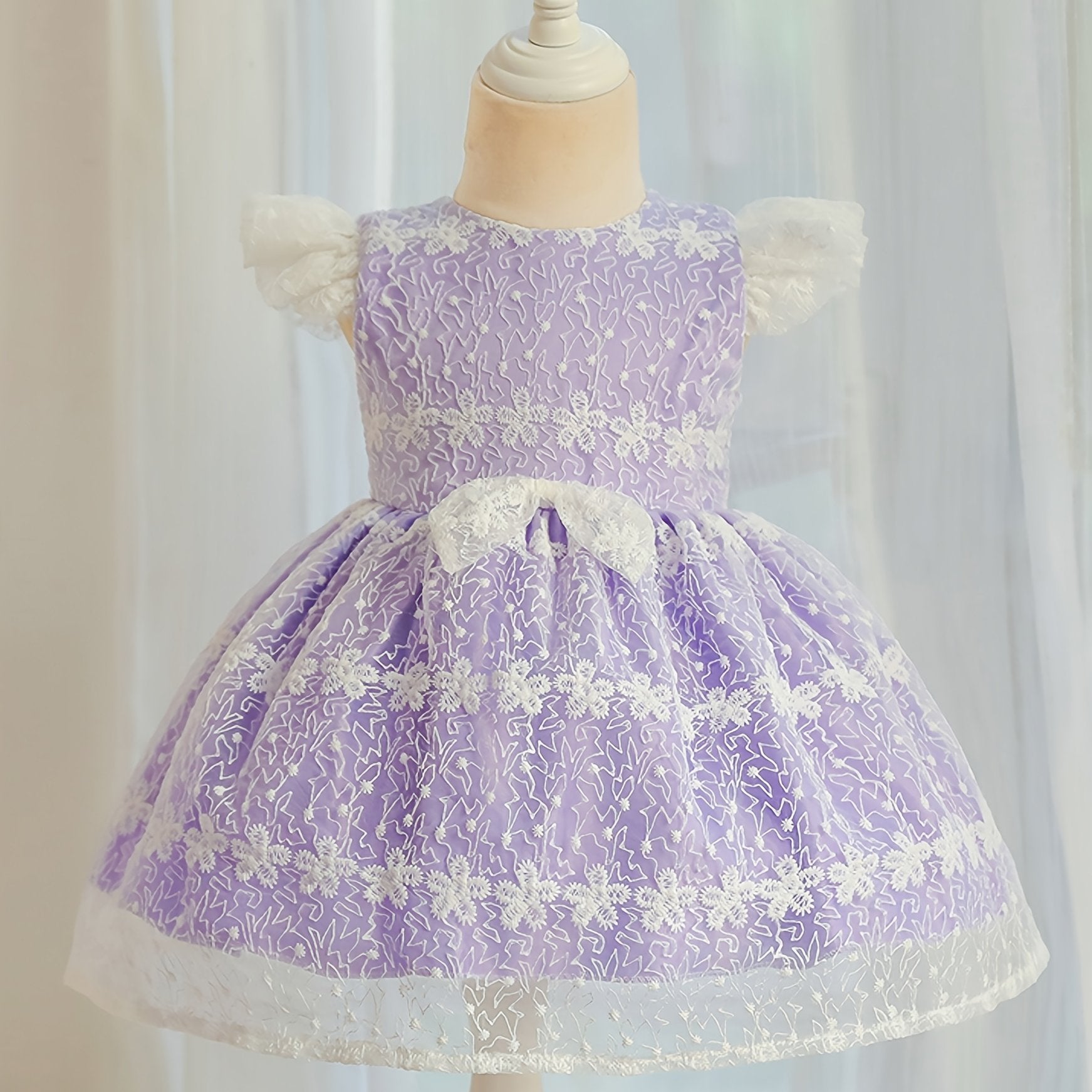 Baby Girls Bowknot Flutter Sleeve Lace Gown Dress for Party