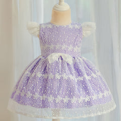 Baby Girls Bowknot Flutter Sleeve Lace Gown Dress for Party