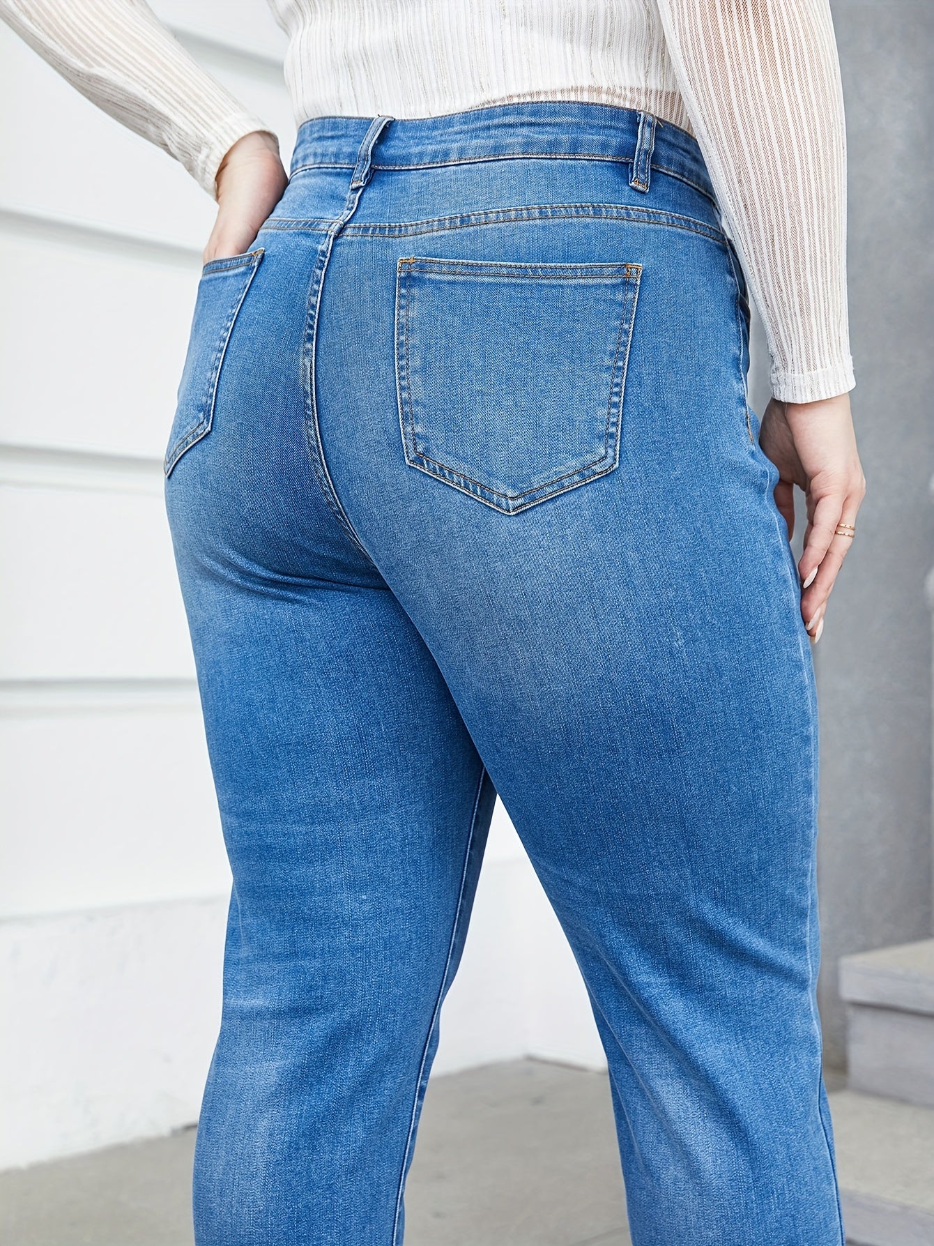 Button Fly High Stretch Straight Leg Jeans