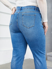 Button Fly High Stretch Straight Leg Jeans