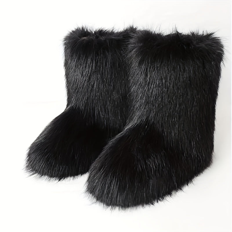 Women's Fuzzy Snow Boots Soft Slip On Flat Shoes