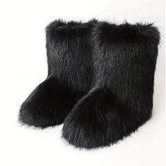 Women's Fuzzy Snow Boots Soft Slip On Flat Shoes