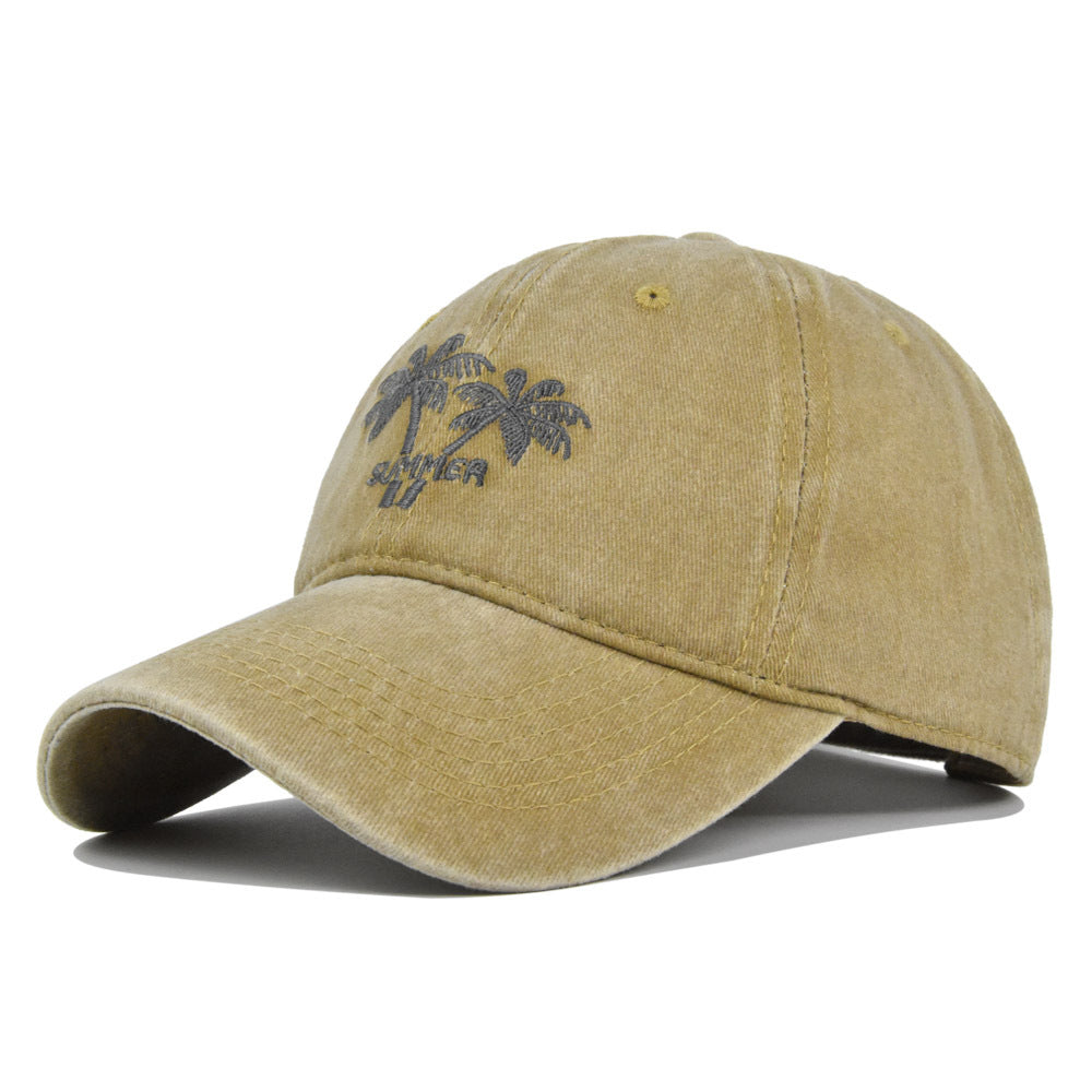 Old Coconut Tree Embroidery Baseball Cap Vintage Sunshade Trucker Hat