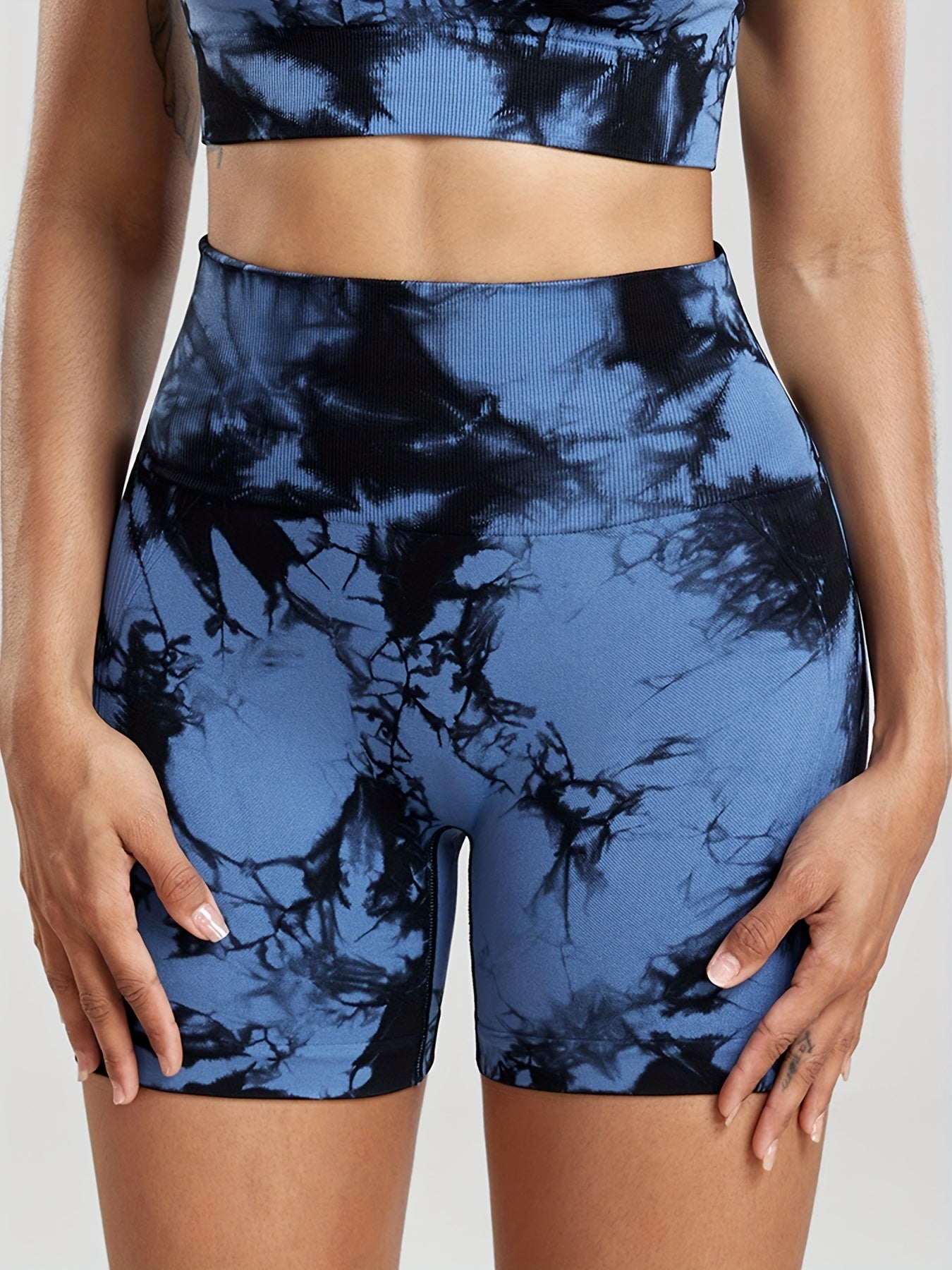 Tie Dye Wide Waistband Yoga Shorts High Waist Outdoor Biker Shorts