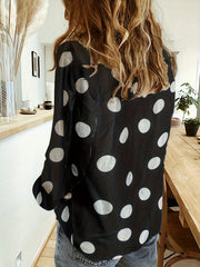 Dot Print Button Up Blouse Long Sleeve