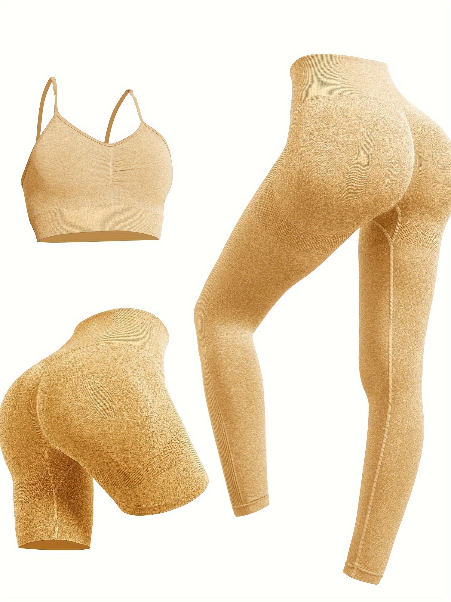 3pcs Yoga Set Sports Bra & High Waist Shorts & Leggings Suit